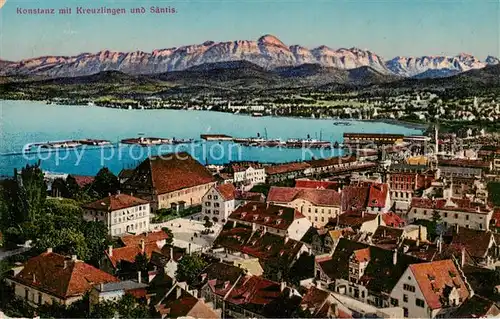 AK / Ansichtskarte Konstanz_Bodensee mit Kreuzlingen und Saentis Konstanz_Bodensee