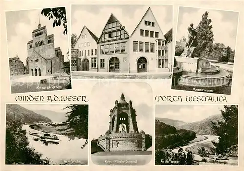 AK / Ansichtskarte 73846767 Minden__Westfalen_Weser 1000jaehriger Dom Heimatmuseum Konzertbrunnen Weserpartie Kaiser Wilhelm Denkmal Panorama 