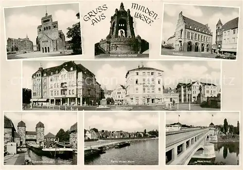 AK / Ansichtskarte Minden__Westfalen_Weser Dom Kaiser Wilhelm Denkmal Rathaus Stadteingang Schachtschleuse Weserkreuz 