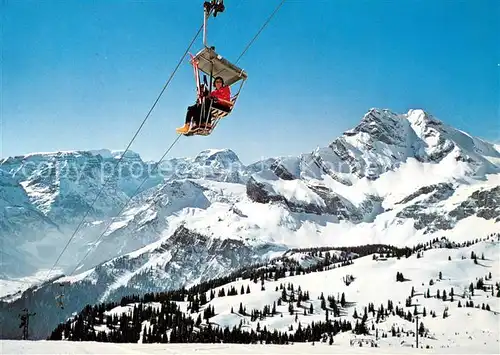 AK / Ansichtskarte 73847911 Sessellift_Chairlift_Telesiege Braunwald Gumen Toedi Ortstock  