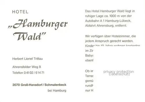 AK / Ansichtskarte 73847951 Schmalenbeck Hotel Hamburger Wald Bar Park Schmalenbeck