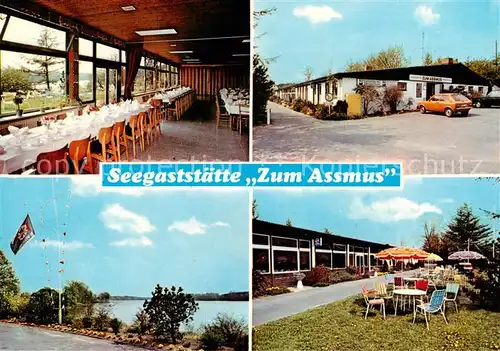 AK / Ansichtskarte 73849366 Warder_Neumuenster Seegaststaette Zum Assmus Gastraum Terrasse Seeblick Warder_Neumuenster