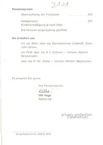 AK / Ansichtskarte 73849517 Hagen_Sprakensehl Pension Kaethe Neblung Garten Hagen Sprakensehl