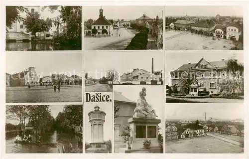 AK / Ansichtskarte 73850213 Dasice_Daschitz_CZ Teilansichten Gondelteich Denkmal Wasserturm 