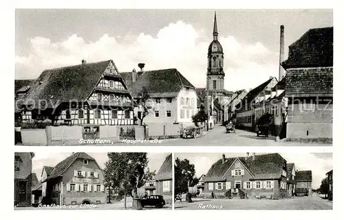 AK / Ansichtskarte 73850400 Schuttern_Friesenheim Hauptstrasse Kirche Gasthaus zur Linde Rathaus 