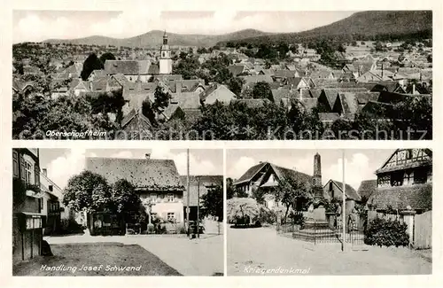 AK / Ansichtskarte 73850403 Oberschopfheim_Friesenheim Stadtpanorama Handlung Josef Schwend Kriegerdenkmal 