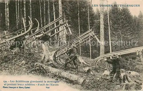 AK / Ansichtskarte  Urson_Foret_de_Gerardmer_88_Vosges Les schlitteurs gravissant la montagne 