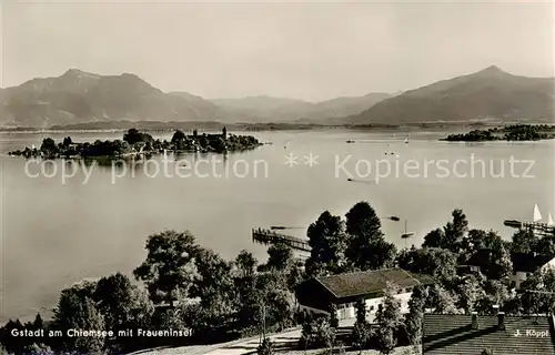 AK / Ansichtskarte 73851102 Gstadt_Chiemsee Panorama Blick zur Fraueninsel Chiemgauer Alpen Gstadt_Chiemsee