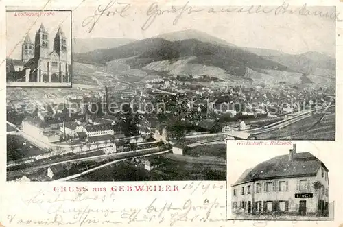 AK / Ansichtskarte  Gebweiler_Guebwiler_68_Haut-Rhin_Alsace Leodogarskirche Wirtschaft zum Rebstock Panorama 