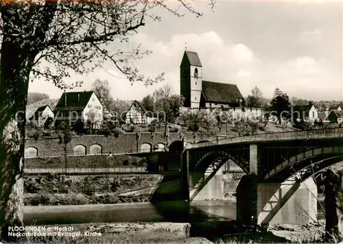 AK / Ansichtskarte 73852169 Plochingen_Neckar Neckarbruecke mit evangelischer Kirche 