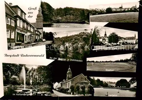 AK / Ansichtskarte 73852737 Radevormwald Kirche Kollenbergpark Uelfetal Landschaft Wupper Stadion Radevormwald