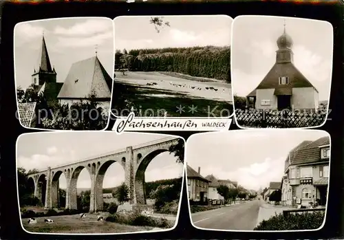 AK / Ansichtskarte 73852840 Sachsenhausen_Waldeck Kirche Panorama Viadukt Ortspartie Sachsenhausen Waldeck