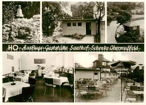 AK / Ansichtskarte 73852854 Obermassfeld-Grimmenthal HO Ausflugsgaststaette Saathof Schenke Schwanenteich Gaststube Terrasse Obermassfeld-Grimmenthal