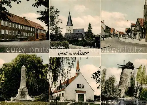 AK / Ansichtskarte 73853072 Laer_Steinfurt Volksschule Kath Kirche Hohestrasse Ehrenmal Ev Kirche Blick zur Muehle Laer_Steinfurt