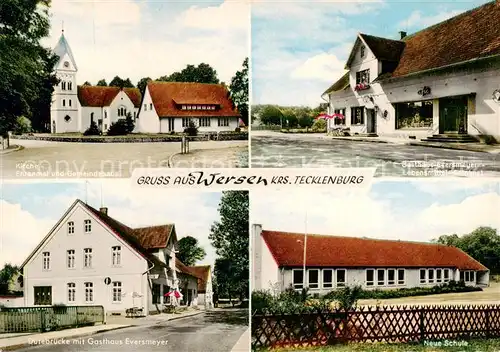 AK / Ansichtskarte 73853464 Wersen_Lotte Kirche Ehrenmal Gemeindehaus Lebensmittelladen Bruecke Schule Gasthaus 