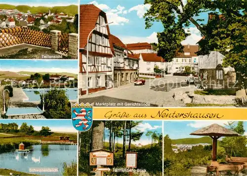 AK / Ansichtskarte 73854083 Nentershausen_Hessen Teilansicht Schwanenteich Marktplatz mit Gerichtslinde Tannenbergblick Panorama Nentershausen Hessen