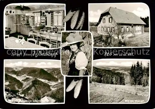 AK / Ansichtskarte 73854522 Windkapf_Hornberg_Schwarzwald Gasthaus Deutscher Jaeger Gaststube Blick vom Rappenfelsen und vom Windkapf Schwarzwaelerin mit Bollenhut 