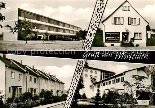 AK / Ansichtskarte 73854614 Moerfelden-Walldorf Schule Ortspartie Kirche Lebensmittel Feinkost Adam Moerfelden-Walldorf