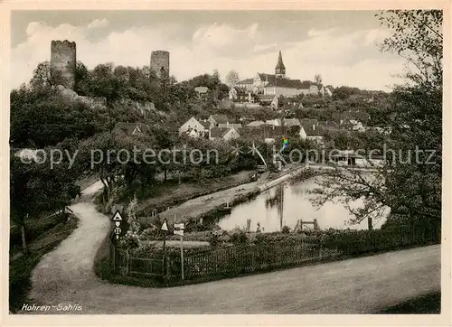 AK / Ansichtskarte 73854699 Kohren-Sahlis Panorama Freibad Blick zur Stadt Burgruinen Kirche Kohren-Sahlis