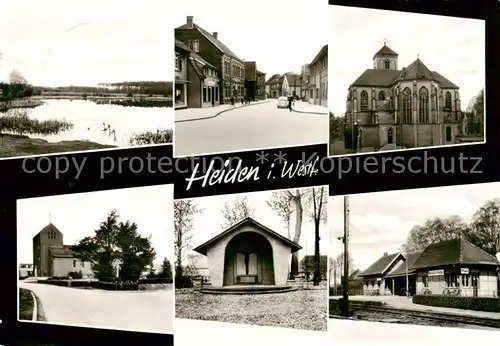 AK / Ansichtskarte 73854845 Heiden_Lippe_Westfalen Weiher Strassenpartie Kirche Kapelle Bahnhof 