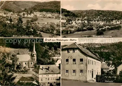 AK / Ansichtskarte 73855052 Helba_Meiningen Panorama Blick vom weissen Weg Siedlung Kirche Konsum 