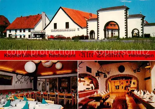 AK / Ansichtskarte 73857442 Heiningen_Wolfenbuettel Klosterhaehnchen Restaurant Alte Schmiede Speisesaal Jaegerzimmer Heiningen Wolfenbuettel