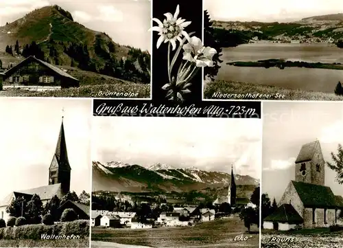 AK / Ansichtskarte 73857620 Waltenhofen_Allgaeu Gruentenalpe Niedersonthofener See Kirchen Waltenhofen und Rauns Waltenhofen Allgaeu