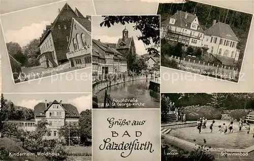 AK / Ansichtskarte 73858938 Bad_Salzdetfurth Kinderheim Hildurheim Hauptstrasse St Georgskirche Kinderheim Haus Sonnenblick Kinderheim Waldhaus Schwimmbad Bad_Salzdetfurth