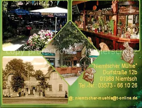 AK / Ansichtskarte 73858997 Niemtsch Niemtscher Muehle Biergarten Theke damals und heute Niemtsch