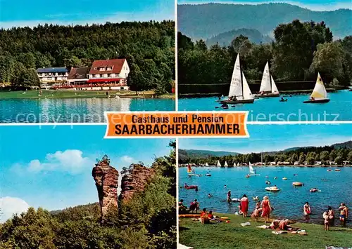 AK / Ansichtskarte 73859002 Fischbach_Dahn Gasthaus Pension Saarbacherhammer Segeln Strandpartie Felsformation Fischbach Dahn