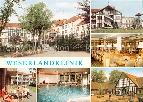 AK / Ansichtskarte Bad_Seebruch_Vlotho Weserlandklinik Speisesaal Terrasse Hallenbad Fachwerkhaus 