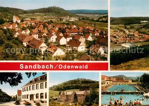 AK / Ansichtskarte Sandbach_Hessen Panorama Ortszentrum Schloss Freibad Sandbach Hessen