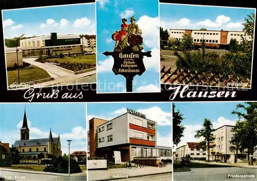 AK / Ansichtskarte 73862927 Hausen_Offenbach Buergerhaus Wegweiser Waldschule Kath Kirche Volksbank Friedensstrasse Hausen Offenbach