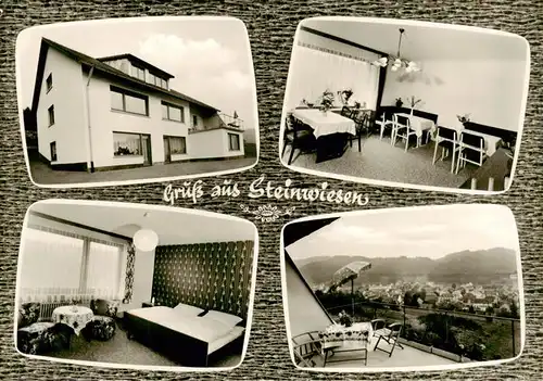 AK / Ansichtskarte 73864368 Steinwiesen Pension Boehnke Gastraum Fremdenzimmer Blick auf den Ort Steinwiesen