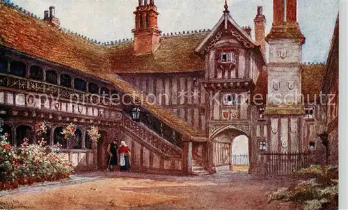 AK / Ansichtskarte 73865614 Warwick__Castle_UK Leicester Hospital Courtyard from an original colour drawing by W. Quatremain Salmon Series Kuenstlerkarte 