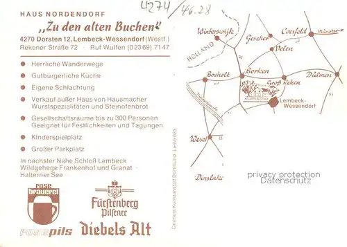 AK / Ansichtskarte 73867350 Wessendorf_Lembeck Haus Nordendorf Zu den alten Buchen Hotel Restaurant Werbung Rose-Brauerei 