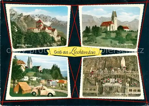 AK / Ansichtskarte 73868802 Liechtenstein_Fuerstentum Schloss Vaduz Kirche Bendern Campingplatz Lourdes Grotte Bendern 