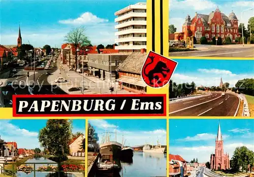 AK / Ansichtskarte 73873875 Papenburg_Ems Teilansichten Emskanal Hafen Kirche Papenburg Ems