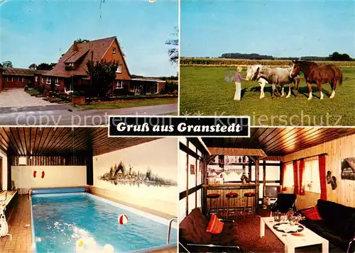 AK / Ansichtskarte 73874236 Granstedt_Selsingen Ferienhof Borchers Gastraum Bar Hallenbad Pferde Granstedt_Selsingen