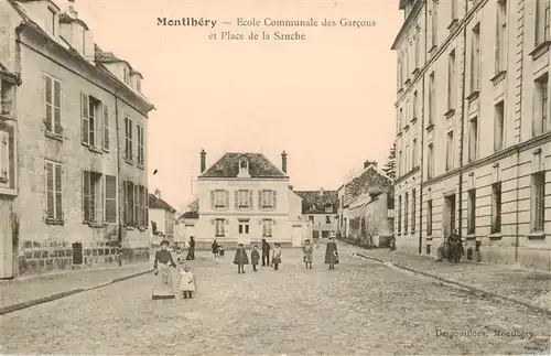 AK / Ansichtskarte  Montlhery Ecole Communale des Garcons et Place de la Sanche Montlhery