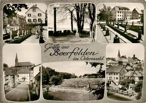 AK / Ansichtskarte 73875025 Beerfelden_Odenwald Ortsansichten Gasthaus Kirche Freibad Beerfelden Odenwald