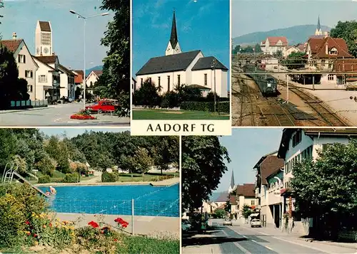 AK / Ansichtskarte  Aadorf_TG Ortspartie Kirche Bahnhof Schwimmbad Strassenpartie 