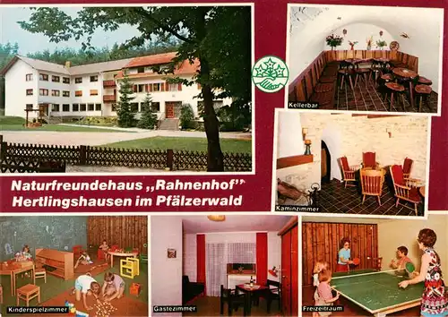 AK / Ansichtskarte 73885241 Hertlingshausen Naturfreundehaus Rahnenhof Kellerbar Kaminzimmer Kinderspielzimmer Gaestezimmer Freizeitraum Hertlingshausen