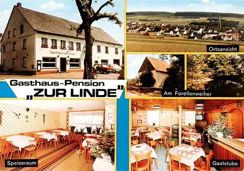 AK / Ansichtskarte 73893191 Gonzerath Gasthaus Pension Zur Linde Panorama Am Forellenweiher Speiseraum Gaststube Gonzerath