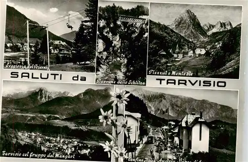 AK / Ansichtskarte 73893437 Tarvisio_Udine_IT Seggiovia del Priesnig Burrone delle Schlitza Plezzute Monte Re Gruppo del Mangart Confine Italia Austria 