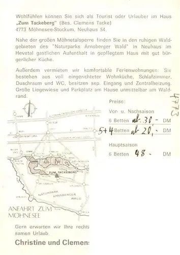 AK / Ansichtskarte 73896099 Stockum_Moehnesee Land Gasthaus Zum Tackeberg Neuhaus Gastraum Stockum Moehnesee