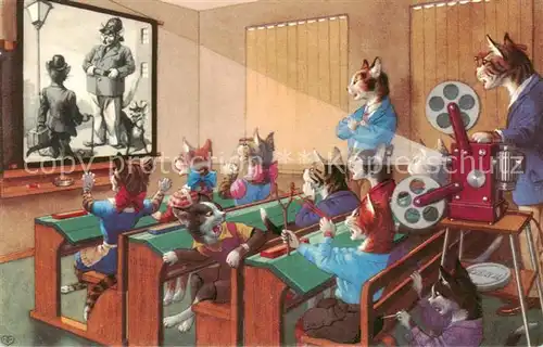 AK / Ansichtskarte 73896542 Vermenschlicht Katzen Film Schule 