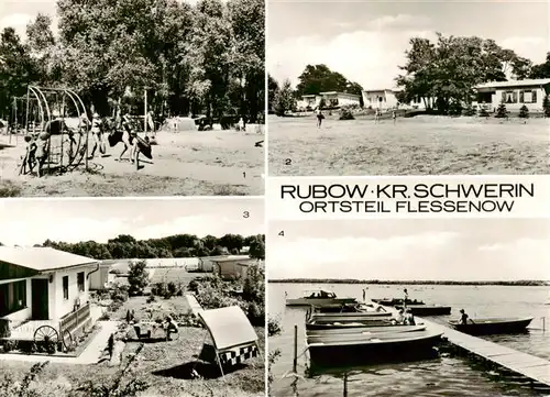 AK / Ansichtskarte 73897460 Flessenow_Rubow_Dobin_Schweriner_See Campingplatz Flessenow Bungalowsiedlung Bootsanlegestelle 