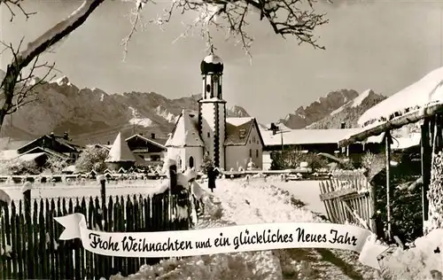 AK / Ansichtskarte 73897769 Wallgau mit Kirche Wetterstein und Zugspitze Wallgau