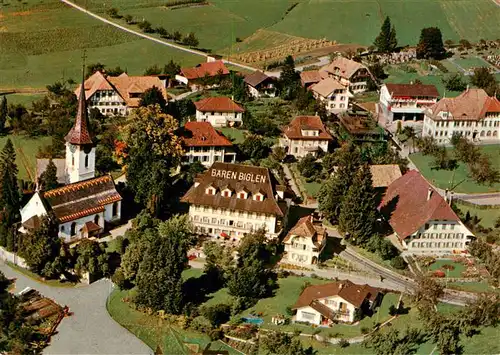 AK / Ansichtskarte  Biglen_BE Hotel Restaurant Baeren mit Kirche Fliegeraufnahme 